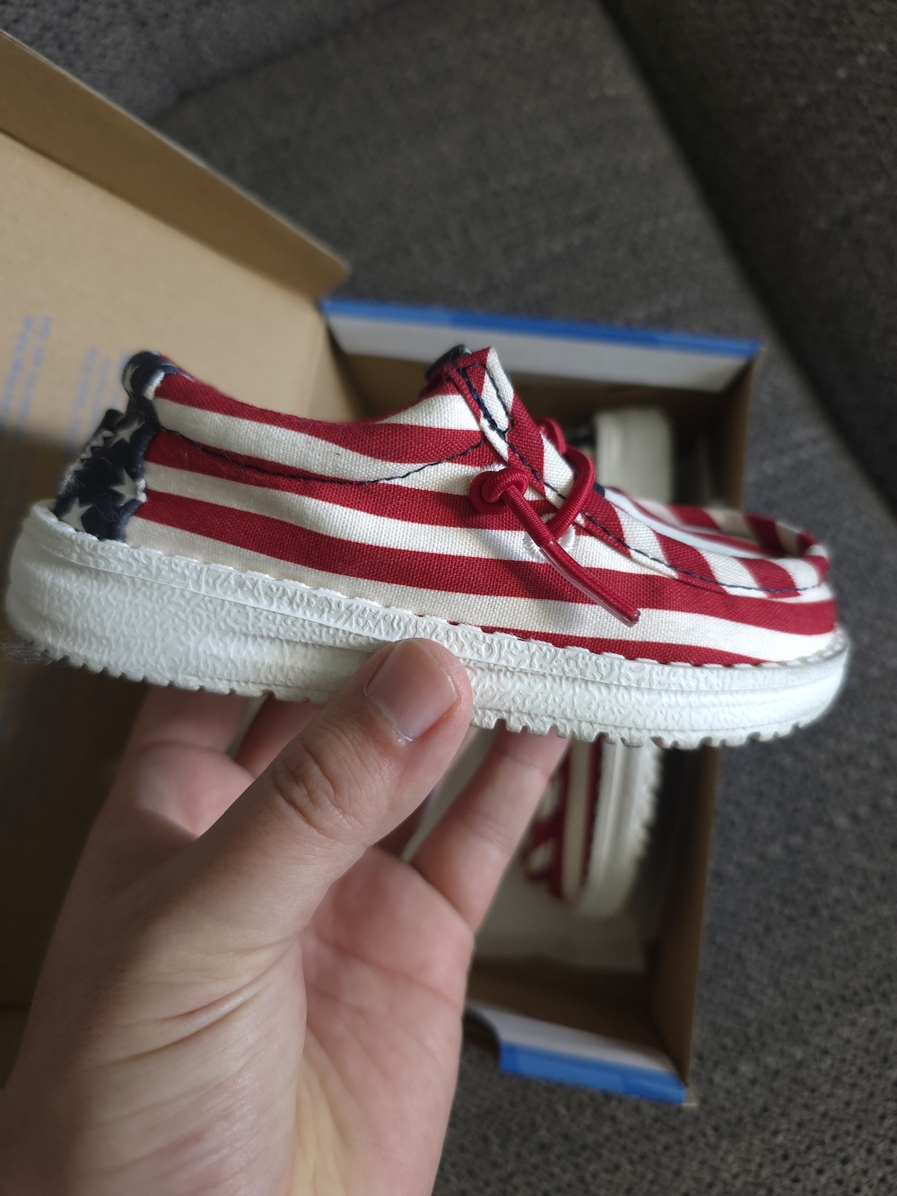 Hey Dude Kids Americana Flag Slip-On Shoe in Red, White & Blue Toddler Size 8 - Picture 3 of 6